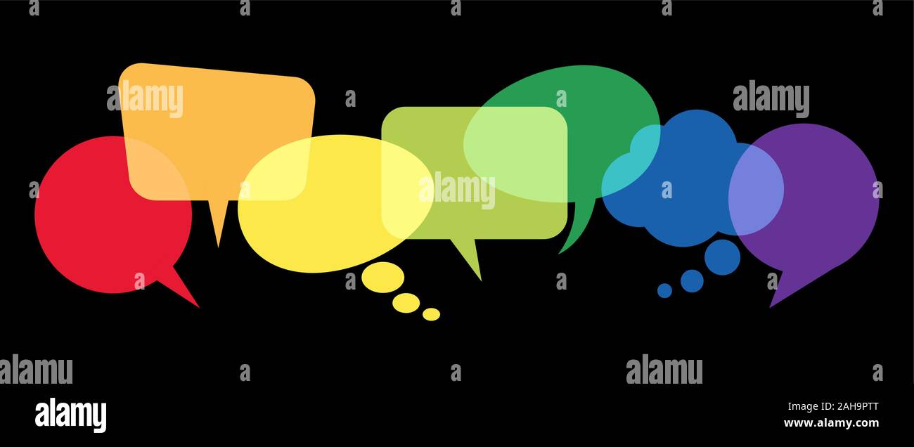 illustration of colored speech bubbles in a row with space for text on ...