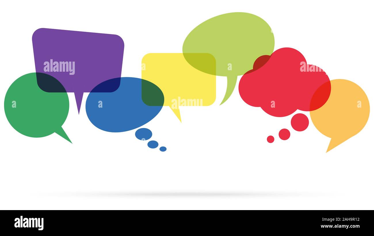 illustration of colored speech bubbles in a row with space for text ...