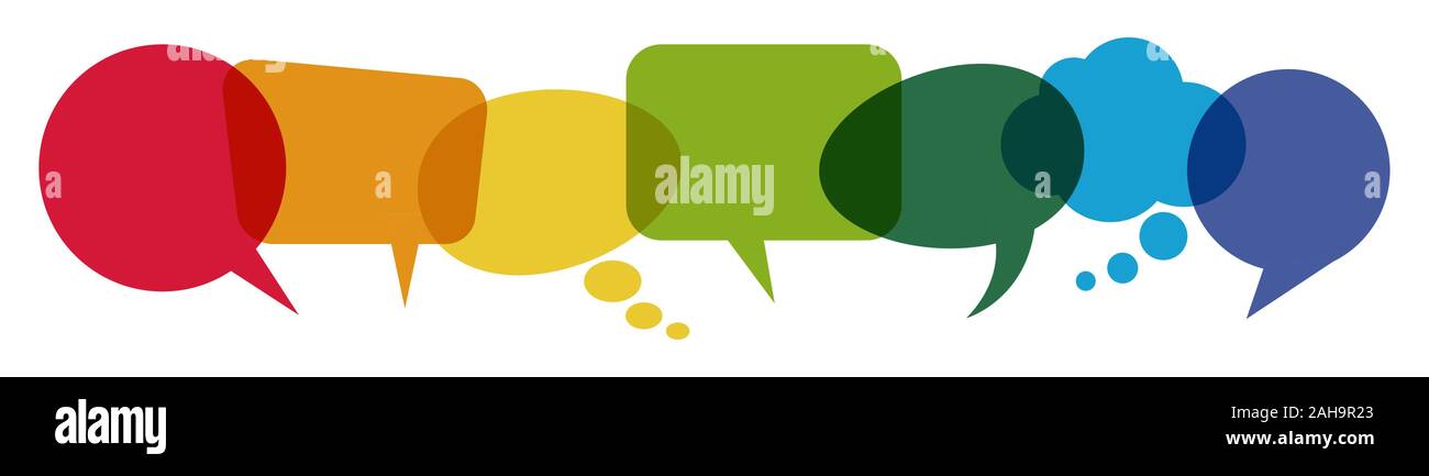 illustration of colored speech bubbles in a row with space for text Stock Vector