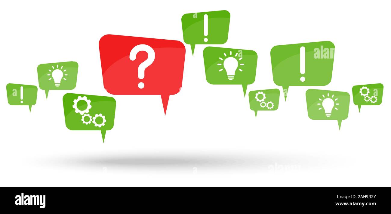 green speech bubbles with red question mark symbolizing questioning or a problem Stock Vector