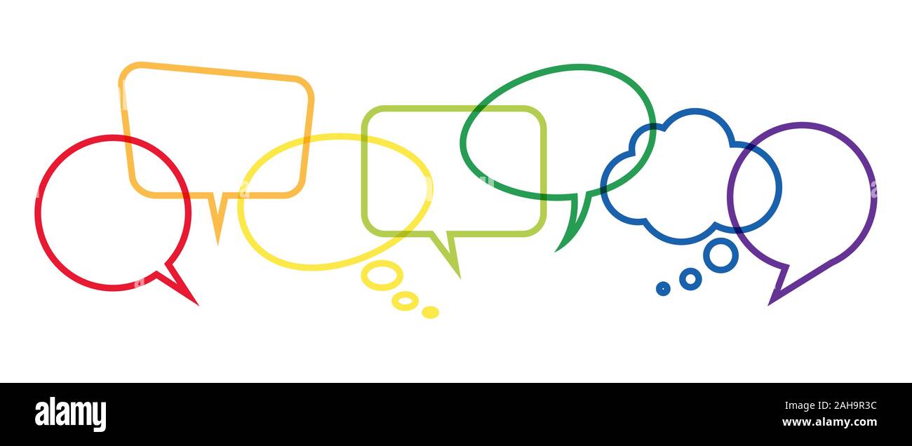 illustration of colored speech bubbles frames in a row with space for ...