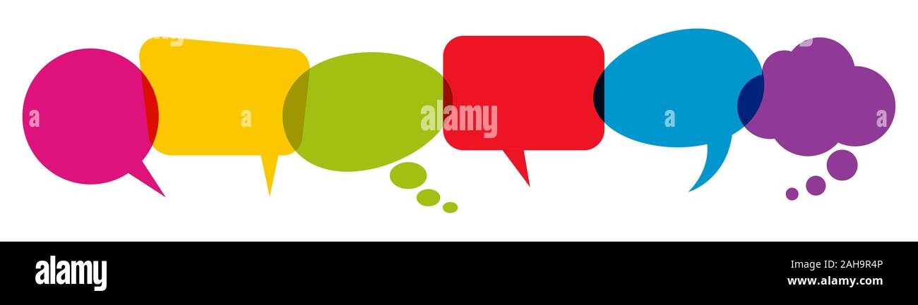 illustration of colored speech bubbles in a row with space for text Stock Vector