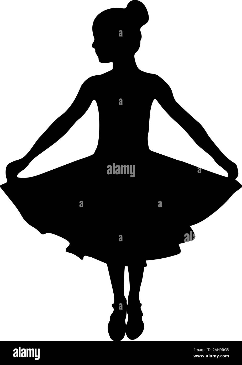 Dancing girl in dress. Black silhouette Stock Vector Image & Art - Alamy