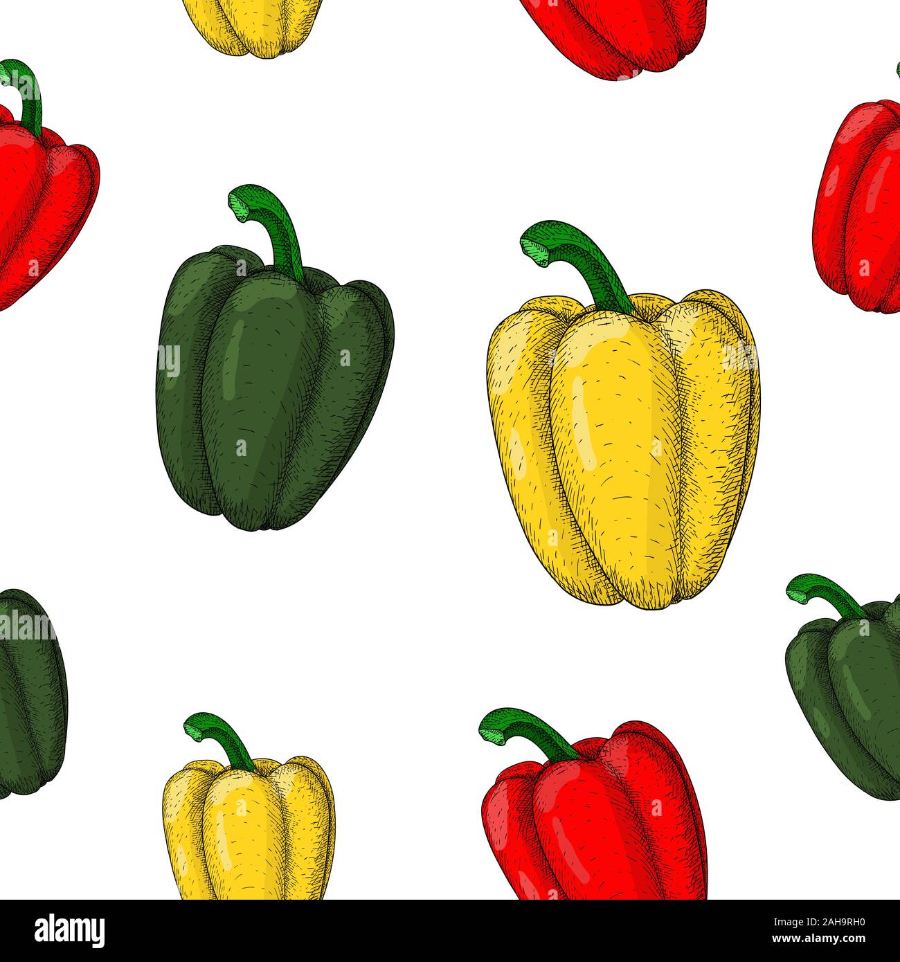 Bell pepper. Seamless pattern. Hand drawn sketch Stock Vector