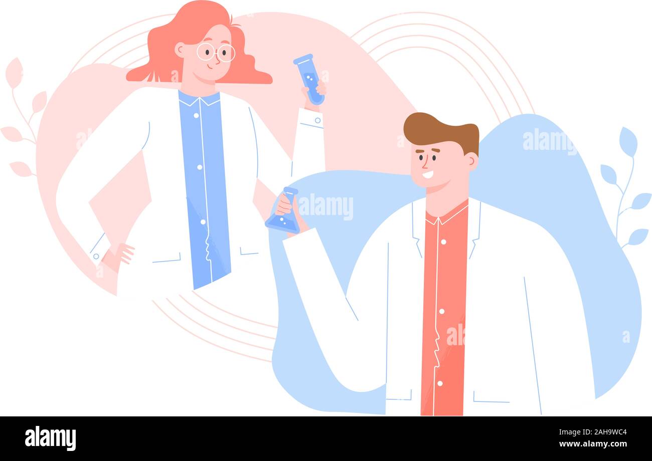 Scientists or doctors in white coats. Stock Vector