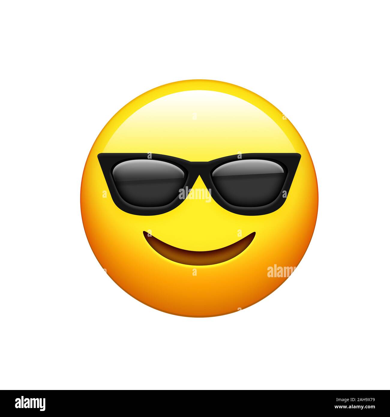 The emoji yellow face with black sunglass and smile icon Stock Photo