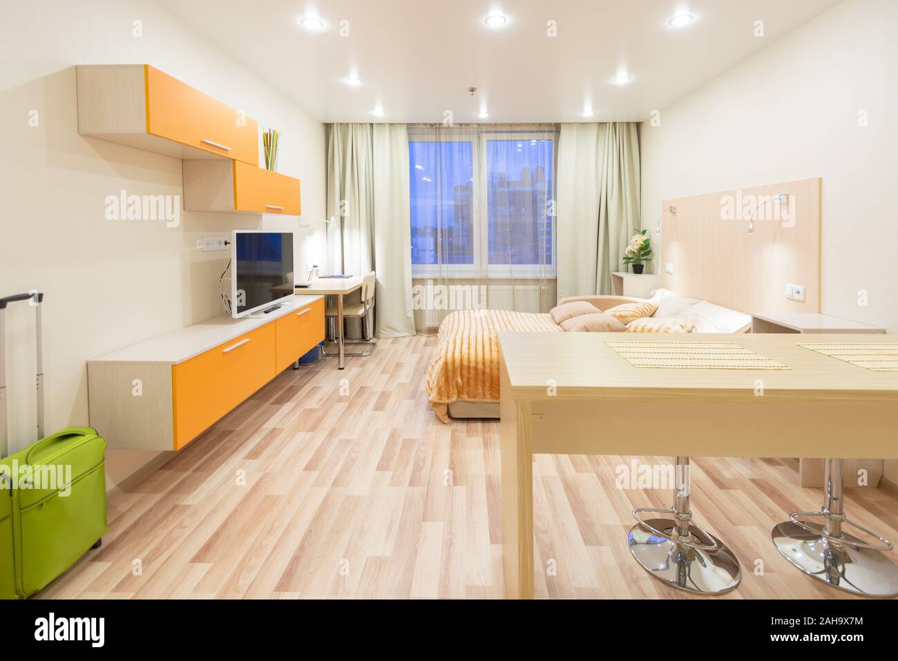 Modern clean  apartment interior. Small studio. Contemporary room. Stock Photo