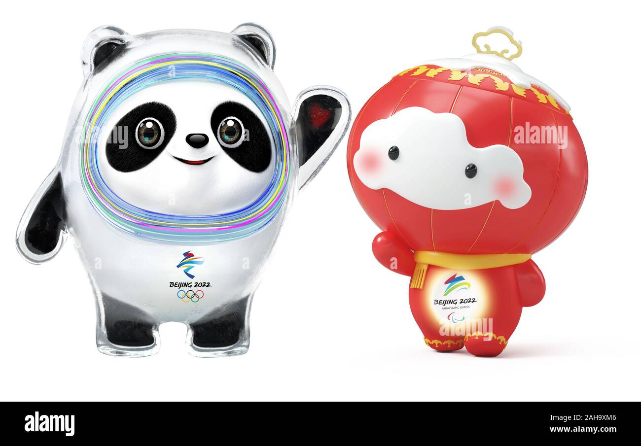 (191227) -- BEIJING, Dec. 27, 2019 (Xinhua) -- This handout image released on Sept. 17, 2019 shows the mascot of Beijing 2022 Olympic Winter Games Bing Dwen Dwen (L) and the mascot of Beijing 2022 Paralympic Winter Games Shuey Rhon Rhon unveiled by Beijing Organising Committee for the 2022 Olympic and Paralympic Winter Games in Beijing, capital of China. On September 17, an animated giant panda named Bing Dwen Dwen and a red lantern baby called Shuey Rhon Rhon were unveiled as the two mascots for the 2022 Beijing Winter Olympic and Paralympic Games. The preparatory work for Beijing 2022 remain Stock Photo