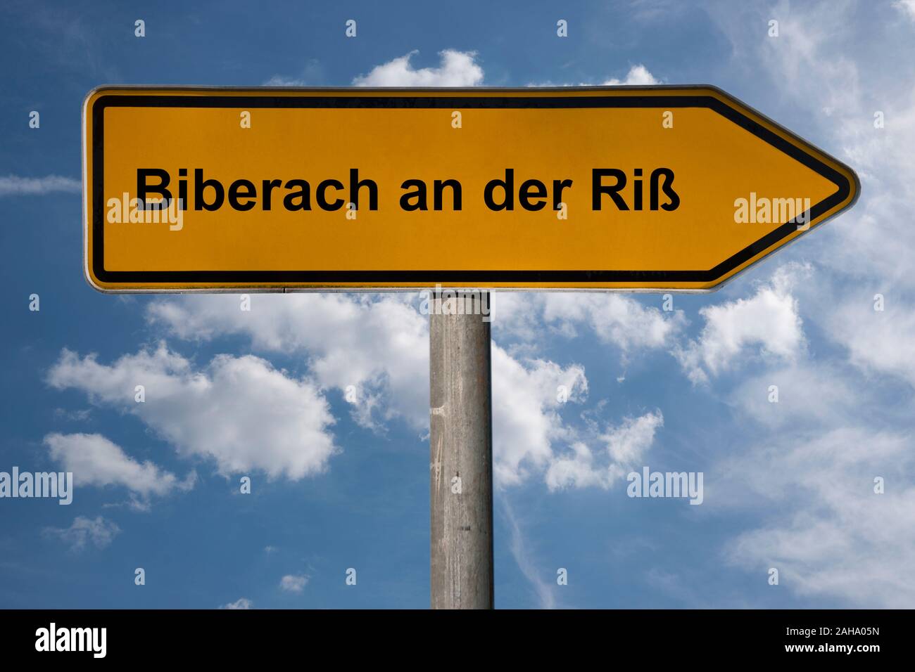 Detail photo of a signpost with the inscription Biberach an der Riß, Baden-Württemberg, Germany, Europe Stock Photo