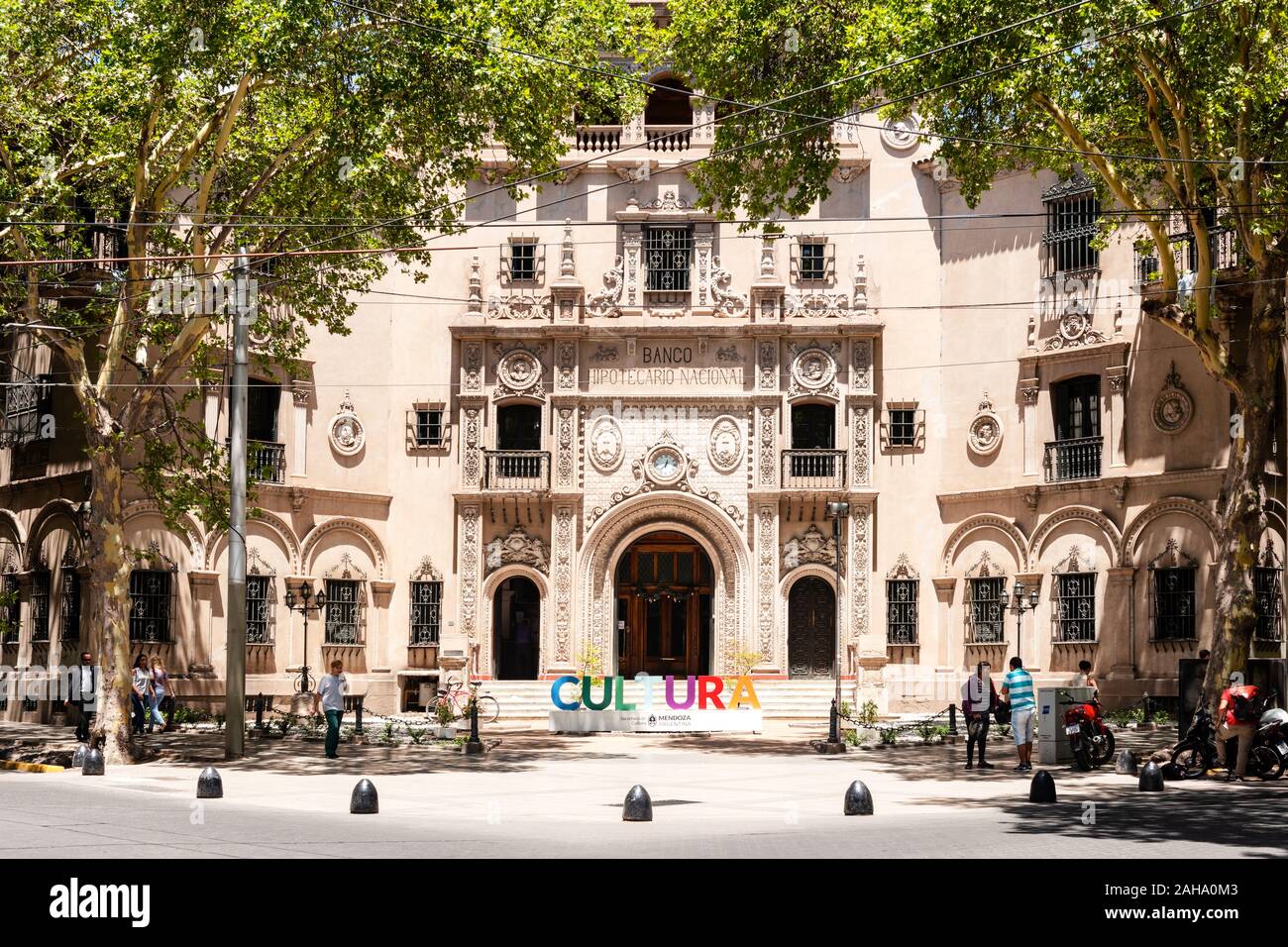 Banco Hipotecario Nacional, Avenida Gutierrez, Mendoza, Argentina.  Spanish Renaissance architecture. Stock Photo