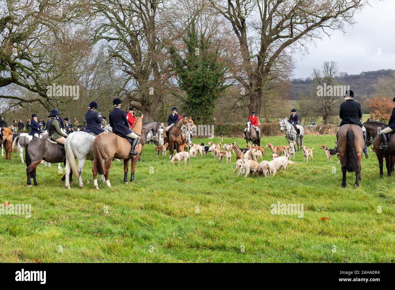 The traditional Avon Vale hunt held annually on Boxing Day from Lacock village, Wiltshire, England, UK Stock Photo