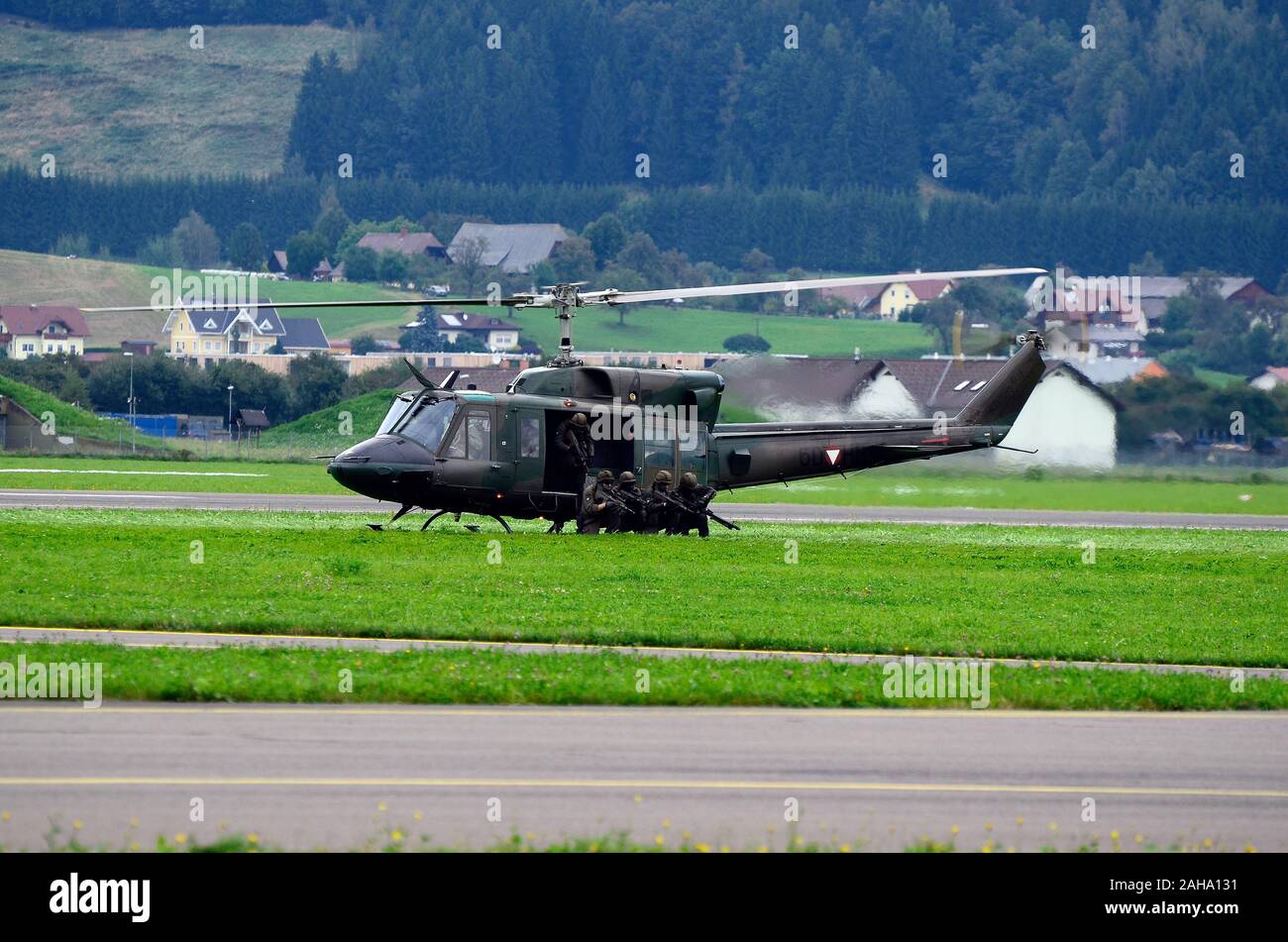 Zeltweg, Styria, Austria - September 02, 2016:  Field exercise with  Bell Augusta helicopter by public airshow named airpower 16 Stock Photo