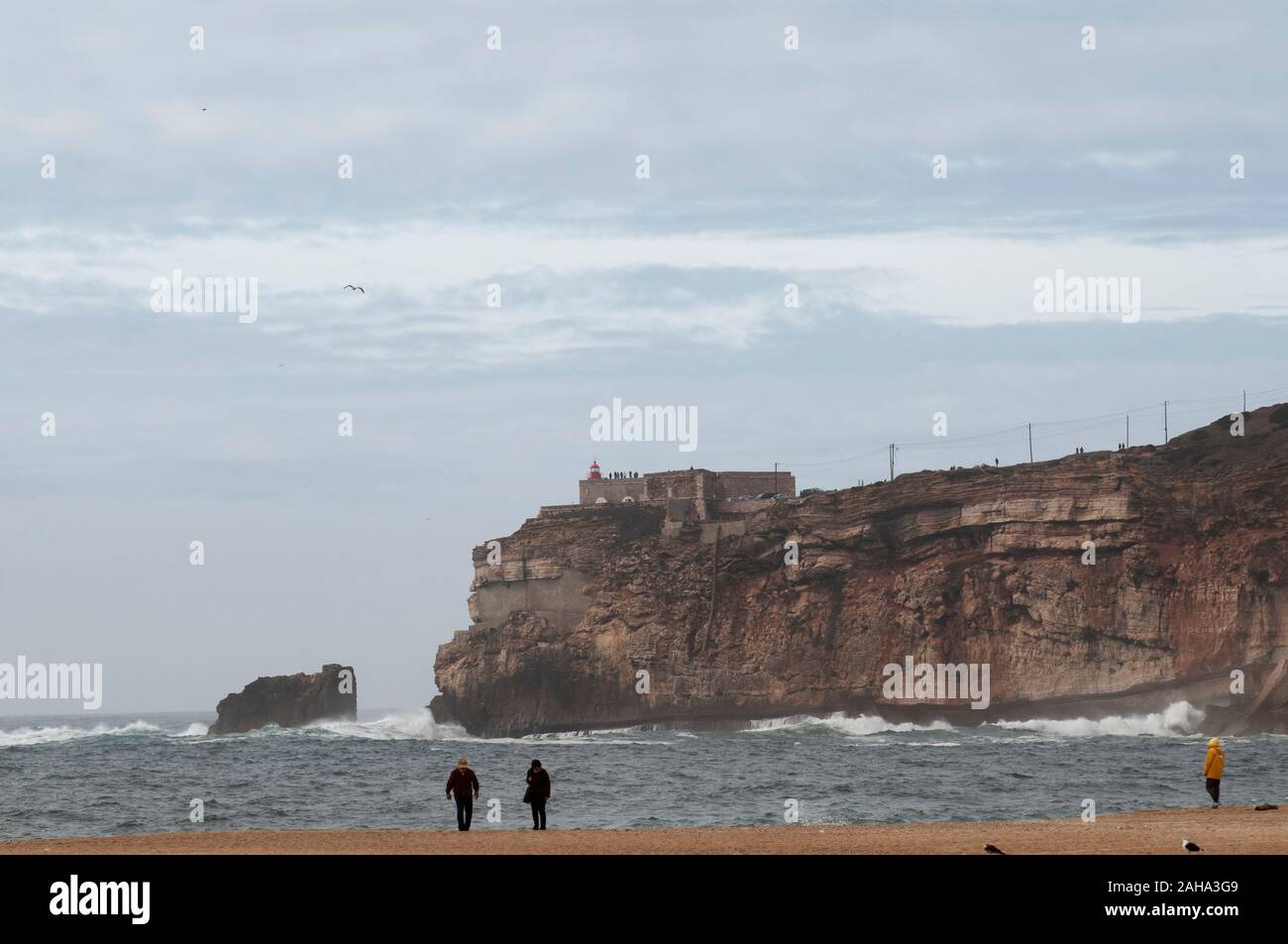 Atlantic ocean seascape with the cliff and shore of Nazare, Portugal Stock Photo