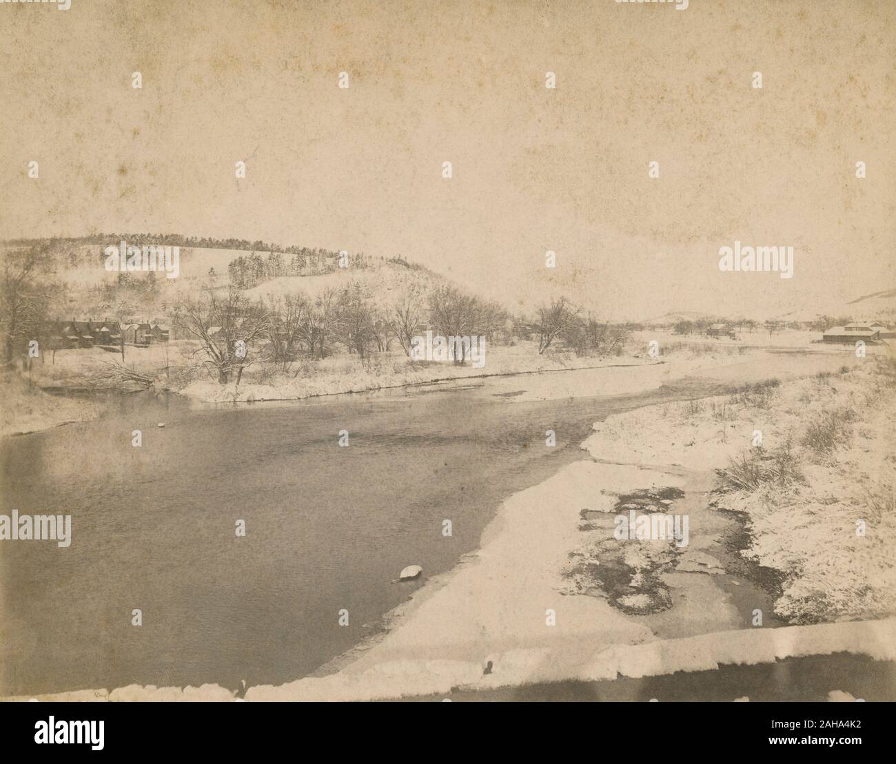 Antique c1890 photograph, “looking up the Chenango River from the New