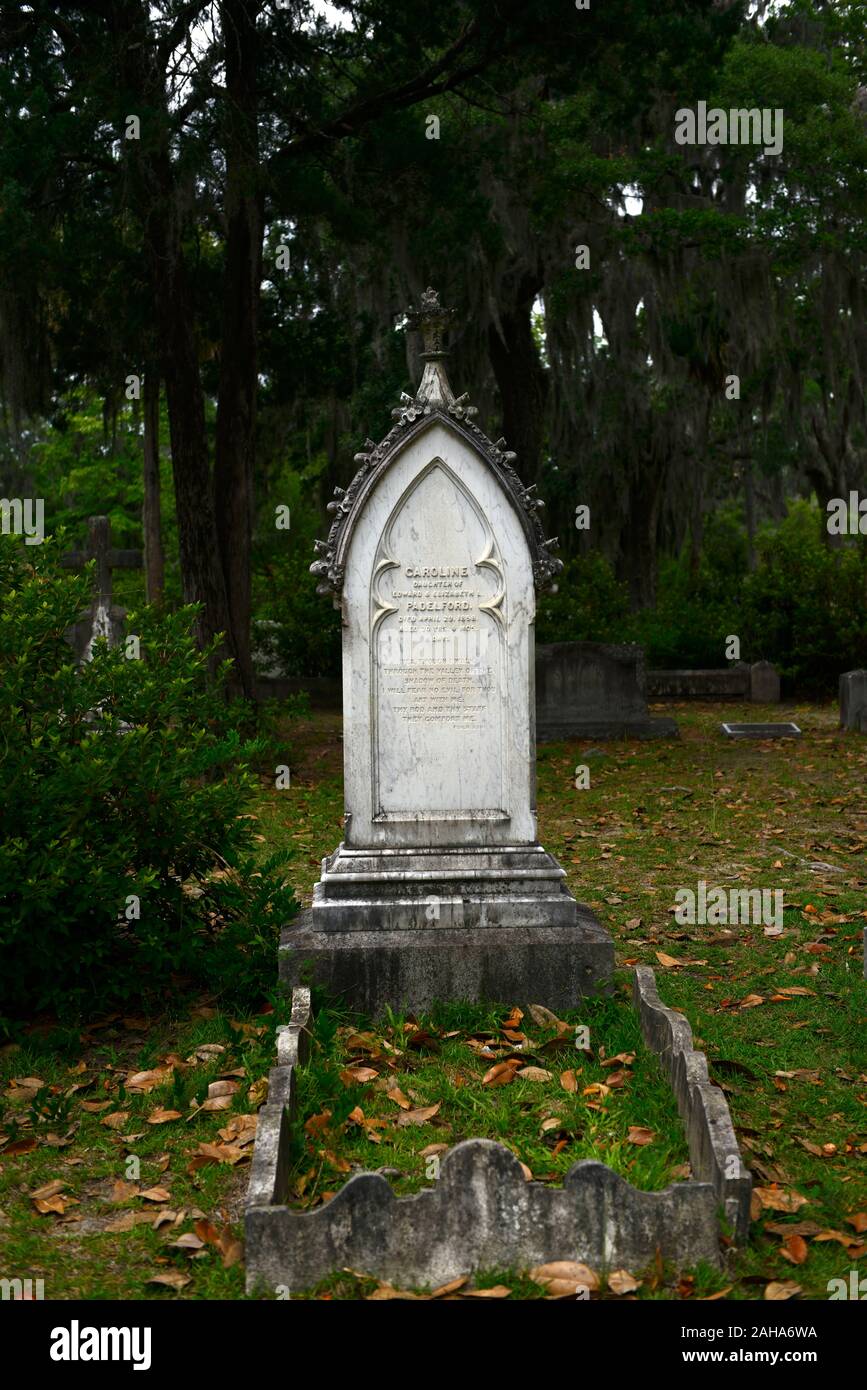 Caroline Padelford Grave,Graveyard,graves,tombstone,tombstones,cemeteries,historical site,savannah,georgia,USA,RM USA Stock Photo