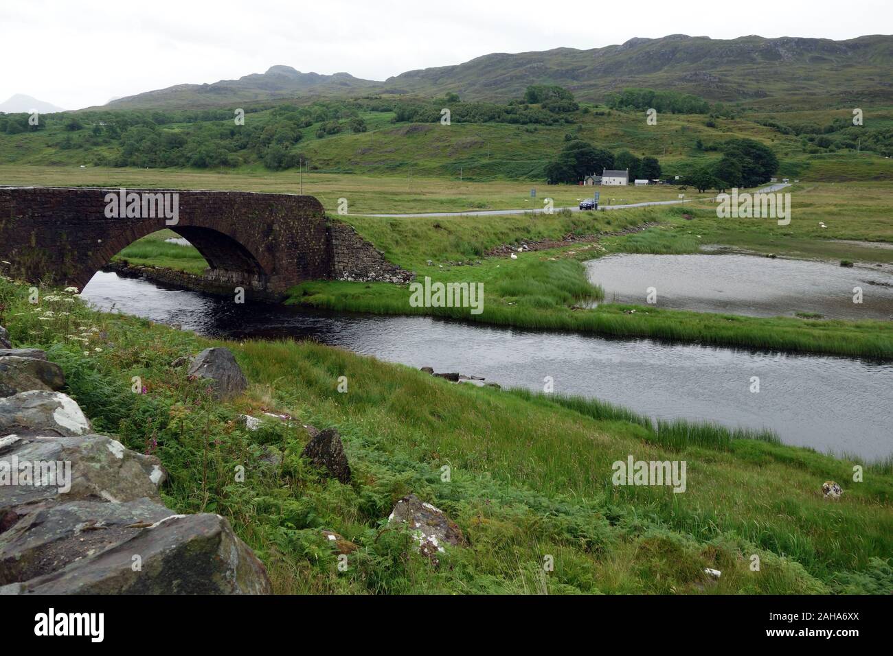 The Stone Road Bridge over the River Kishorn at the Start of the Bealach na Ba Pass to Applecross, North West, Scottish Highlands, Scotland, UK. Stock Photo