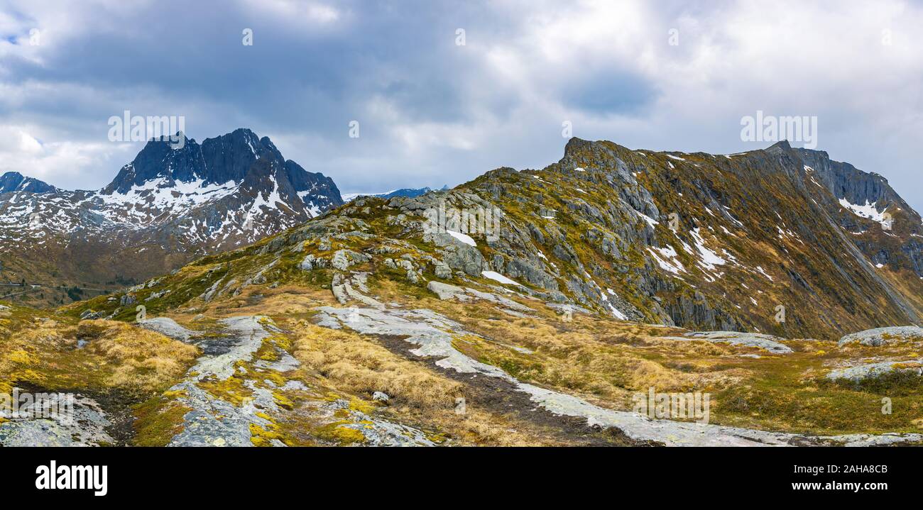 The landscape view of Senja Island from mountain Keipen in Norway Stock Photo