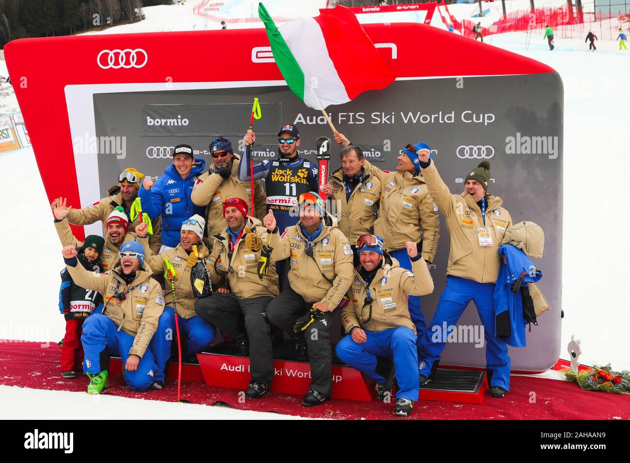 Bormio, Italy, 27 Dec 2019, italian team podium with paris dominik (ita) during Audi FIS World Cup 2019 - Men&#39;s downhill - Ski - Credit: LPS/Sergio Bisi/Alamy Live News Stock Photo