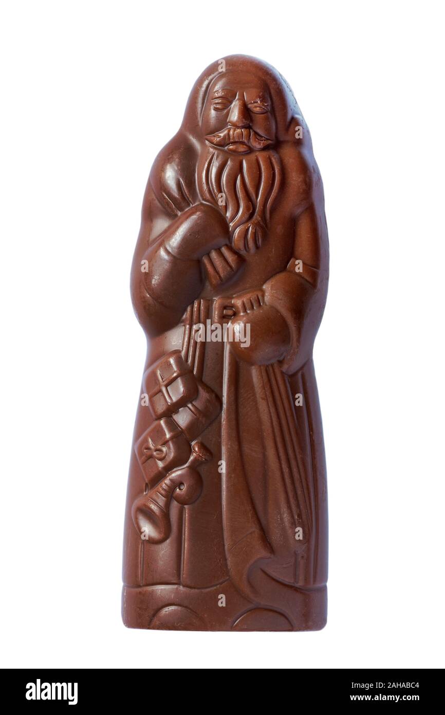 Lindt Santa milk chocolate Father Christmas figure unwrapped  isolated on white background - Christmas chocolate Stock Photo