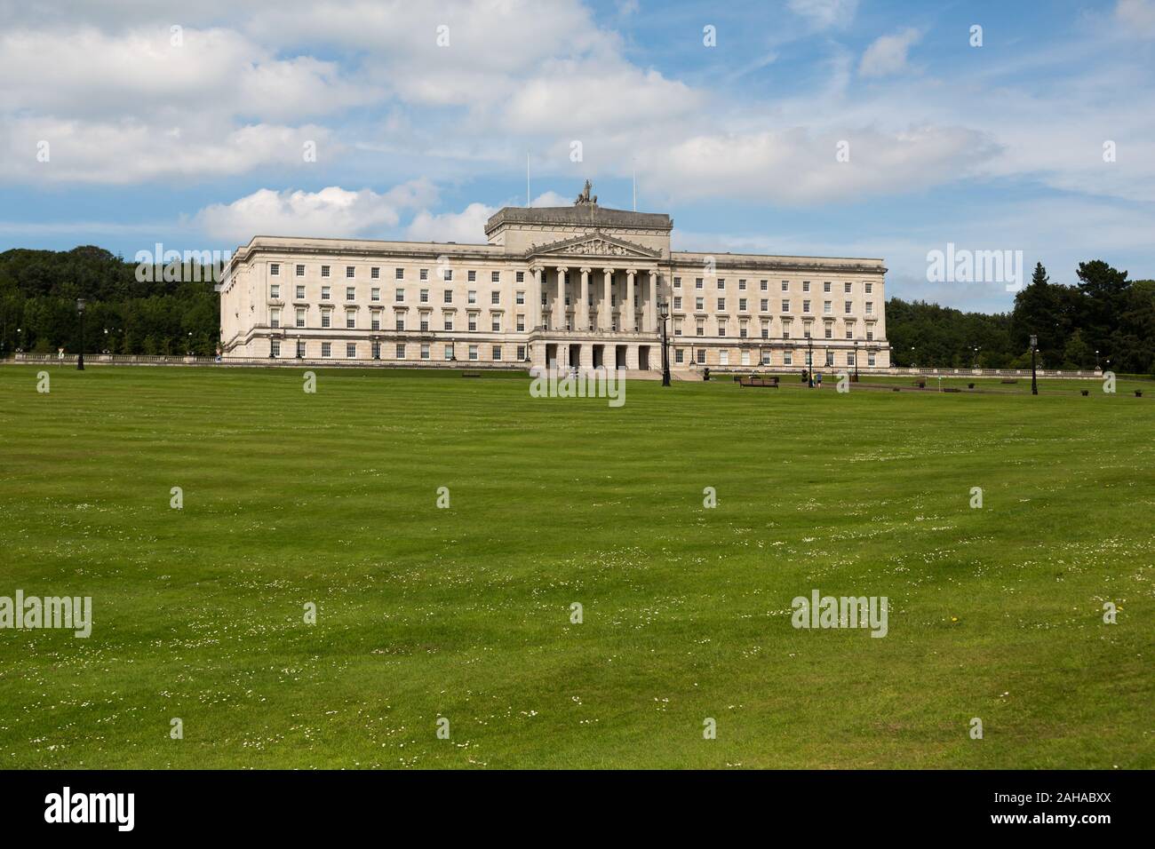 15.07.2019, Belfast, Northern Ireland, Great Britain - Stormont Castle, seat of the Northern Ireland Assembly and government of Northern Ireland, when Stock Photo