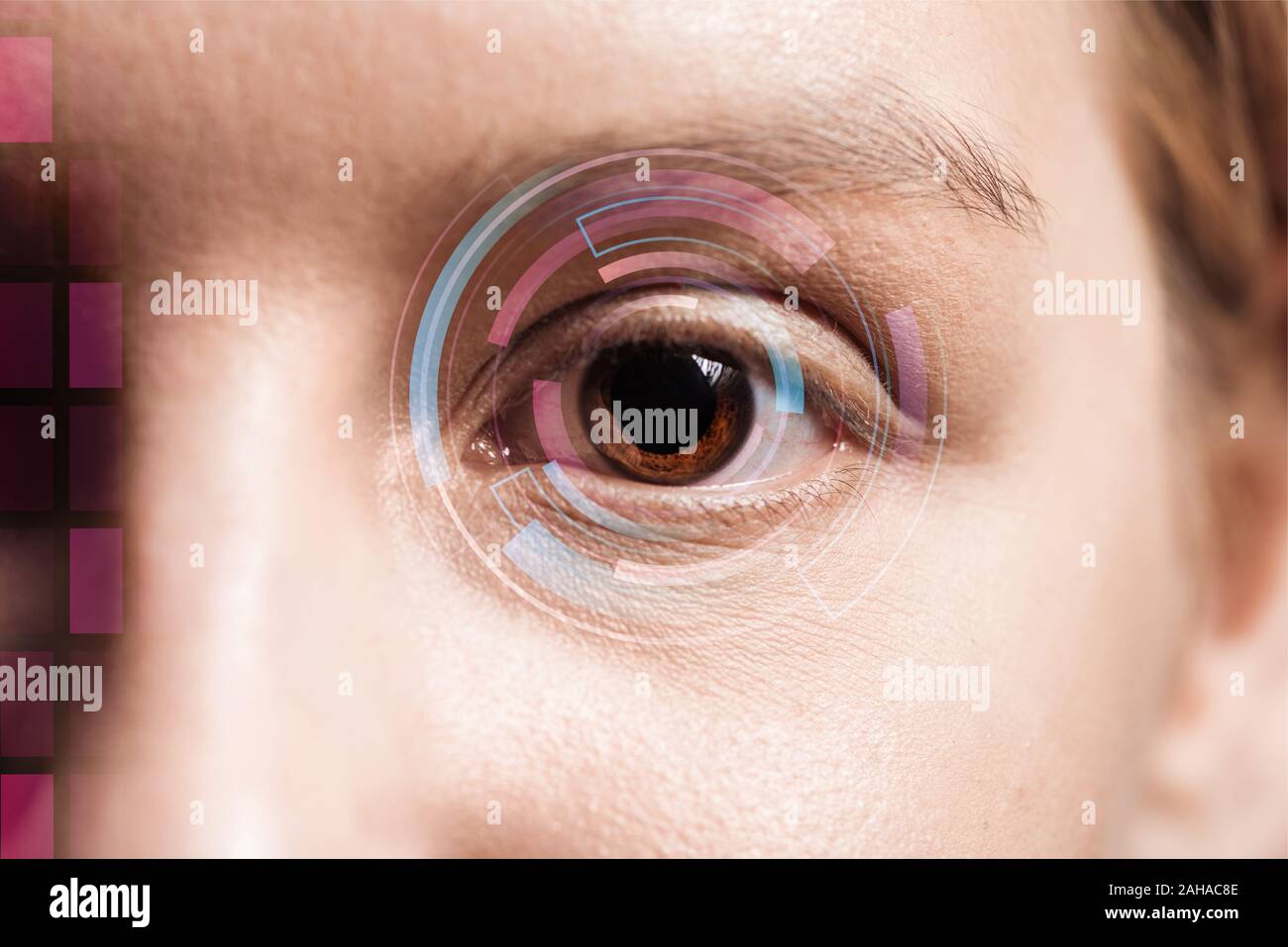 close up view of human eye with data illustration, robotic concept ...