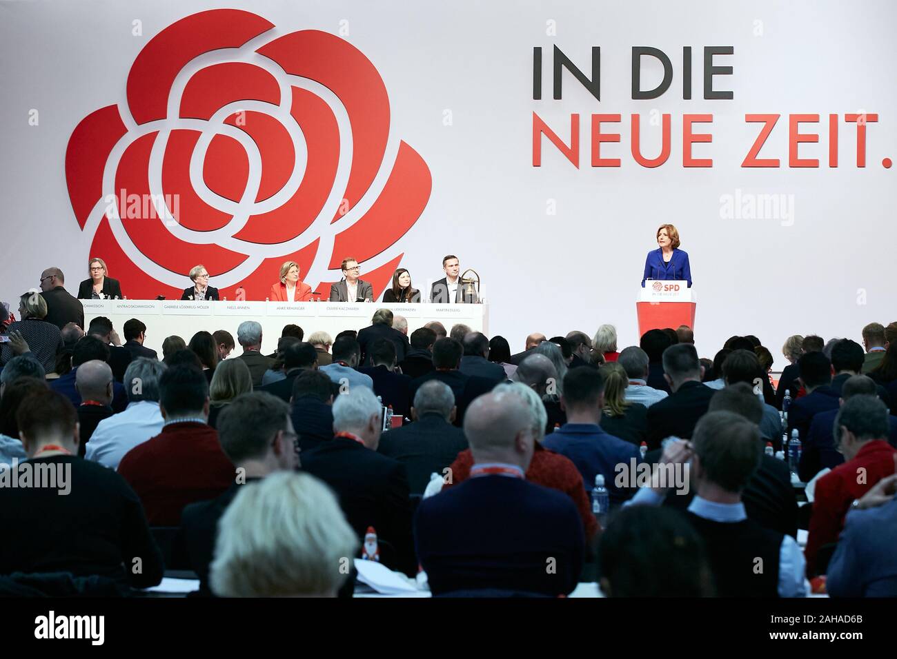 06.12.2019, Berlin, Berlin, Germany - Malu Dreyer on the podium with her speech at the opening of the Federal Party Congress of the Social Democratic Stock Photo