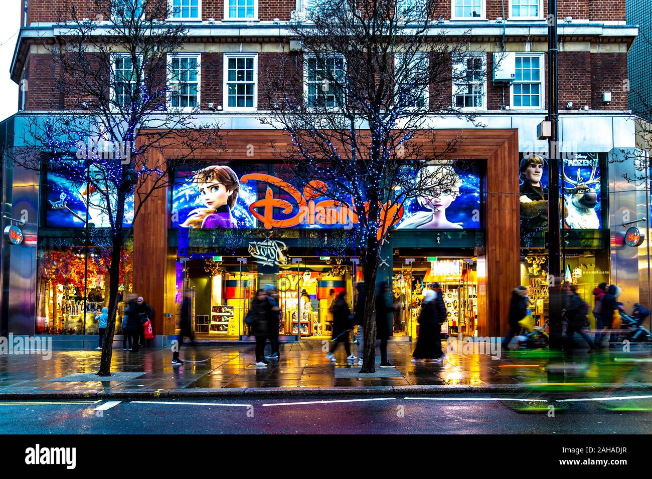 Front of the Disney Store on Oxford Street during winter, London, UK Stock Photo