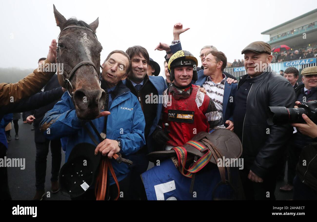 Jack Tudor celebrates his victory on Potters Corner in the Coral Welsh