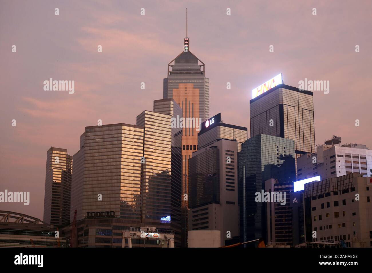 09.12.2017, Hong Kong, Hong Kong, China - Skyscrapers in Wan Chai district with the Hong Kong Central Plaza Hotel. 00S171209D118CAROEX.JPG [MODEL RELE Stock Photo