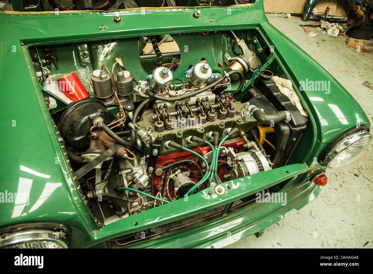 Vintage Mini with missing bonnet Stock Photo