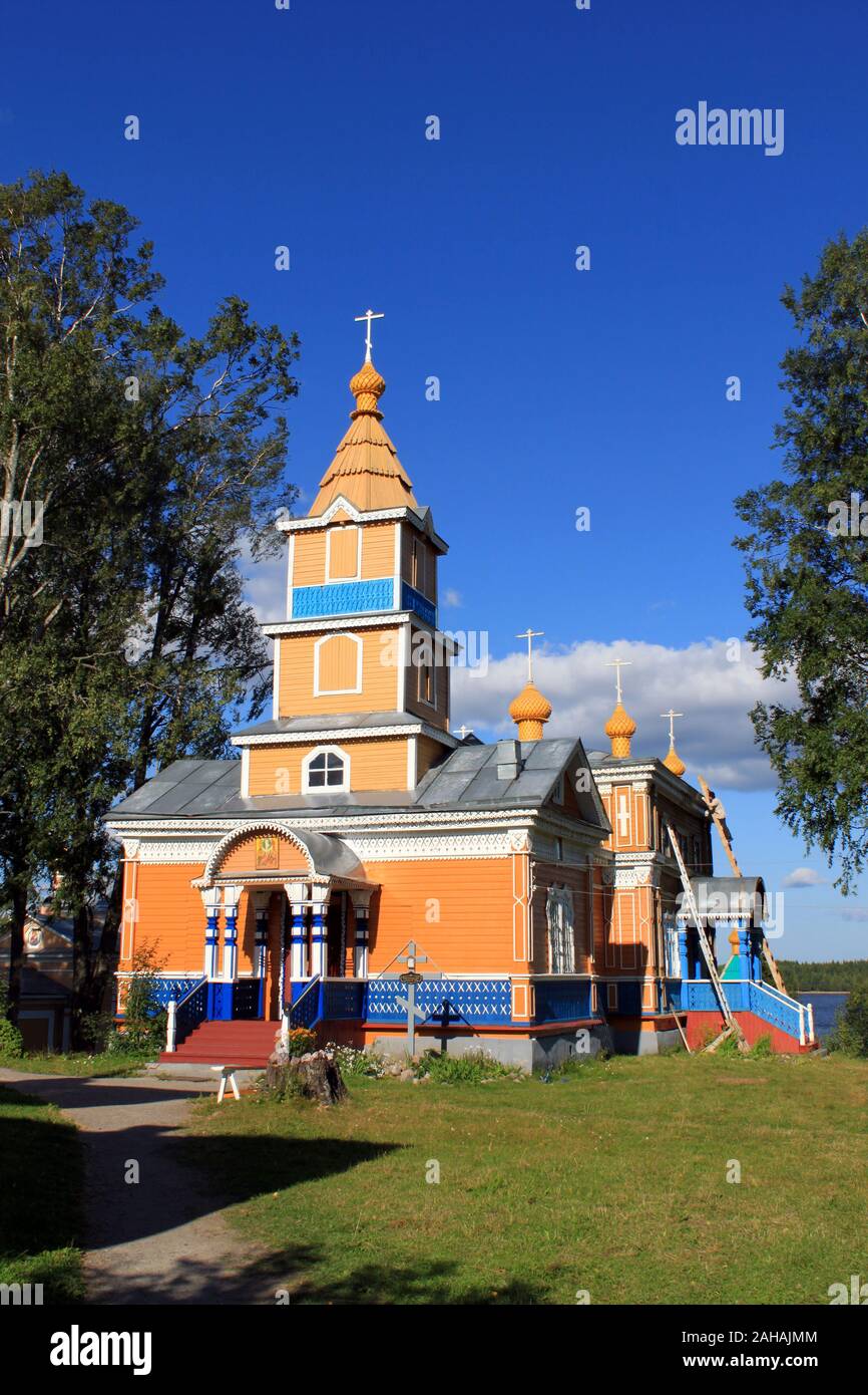 Vazheozersky Spaso-Preobrazhensky male Monastery of the Russian Orthodox Church, village Interposelyok, Republic of Karelia, Russia Stock Photo