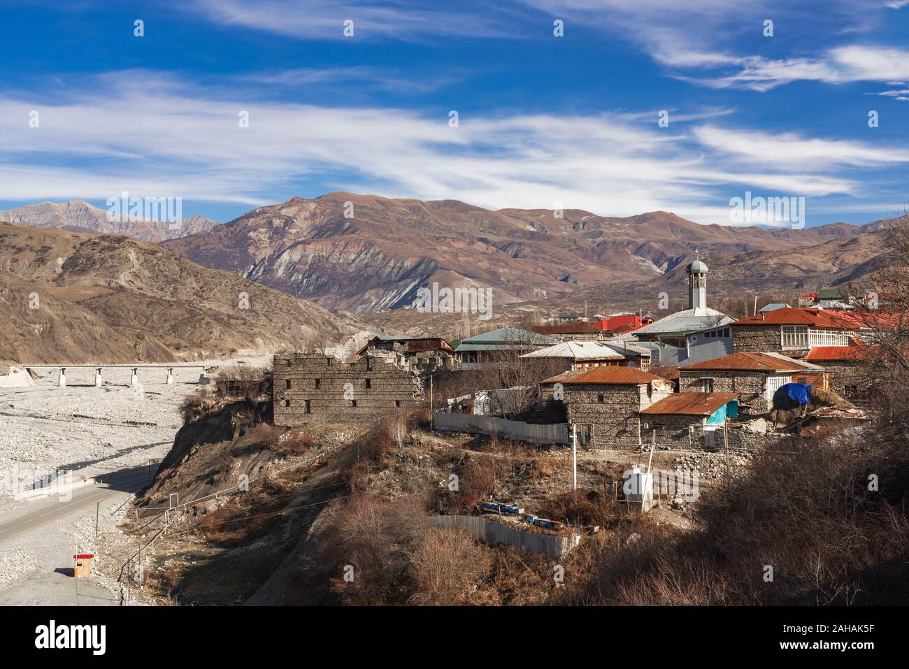 View of the mountain village of Lagich, located in northern Azerbaijan Stock Photo