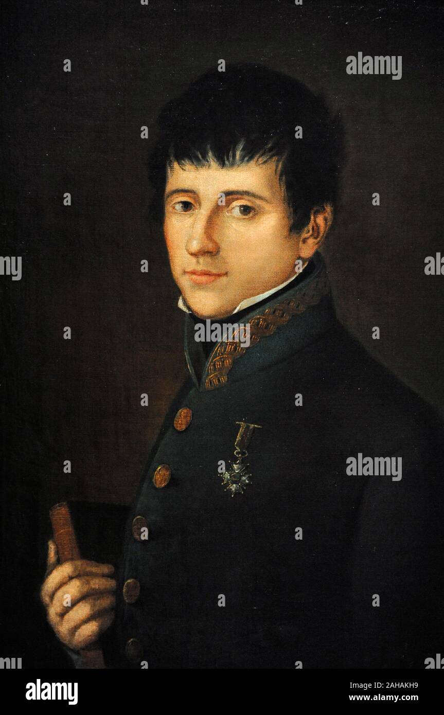 Rafael del Riego (1785-1823). Spanish military and politician. He proclaimed the liberal Constitution of Cadiz, In Cabezas de San Juan (province of Sevilla, Andalusia), inaugurating the Liberal Triennium. Anonymous portrait, 1814-1823. Museum of Romanticism. Madrid. Spain. Stock Photo