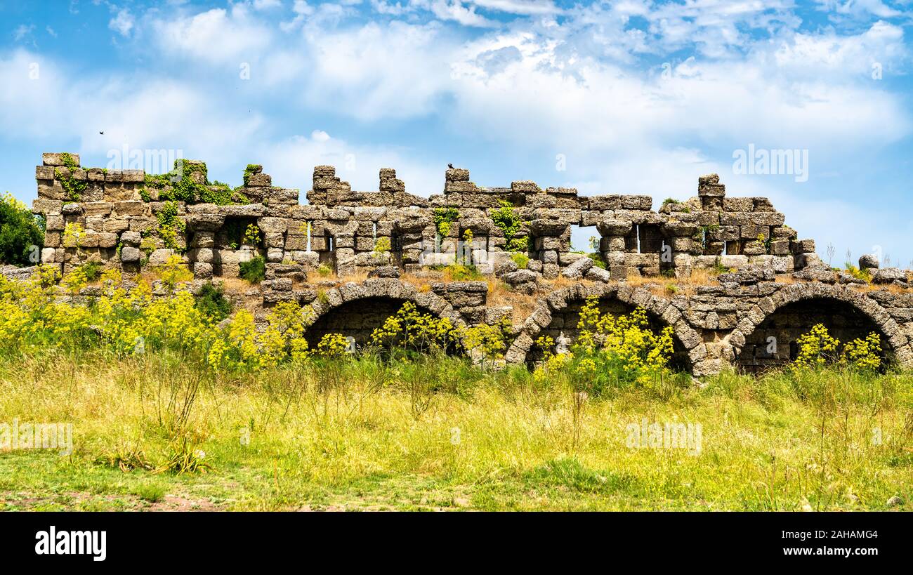 Ruins of the ancient town of Side in Turkey Stock Photo