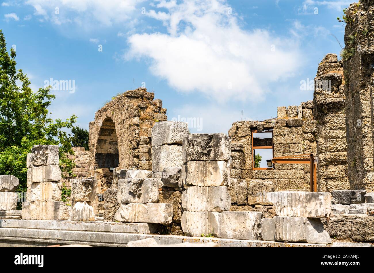 Ruins of the ancient town of Side in Turkey Stock Photo - Alamy