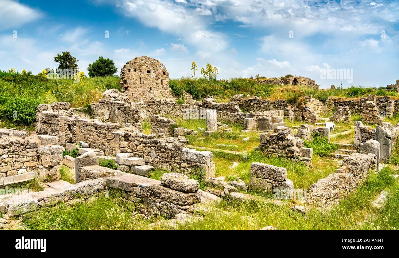 Ruins of the ancient town of Side in Turkey Stock Photo