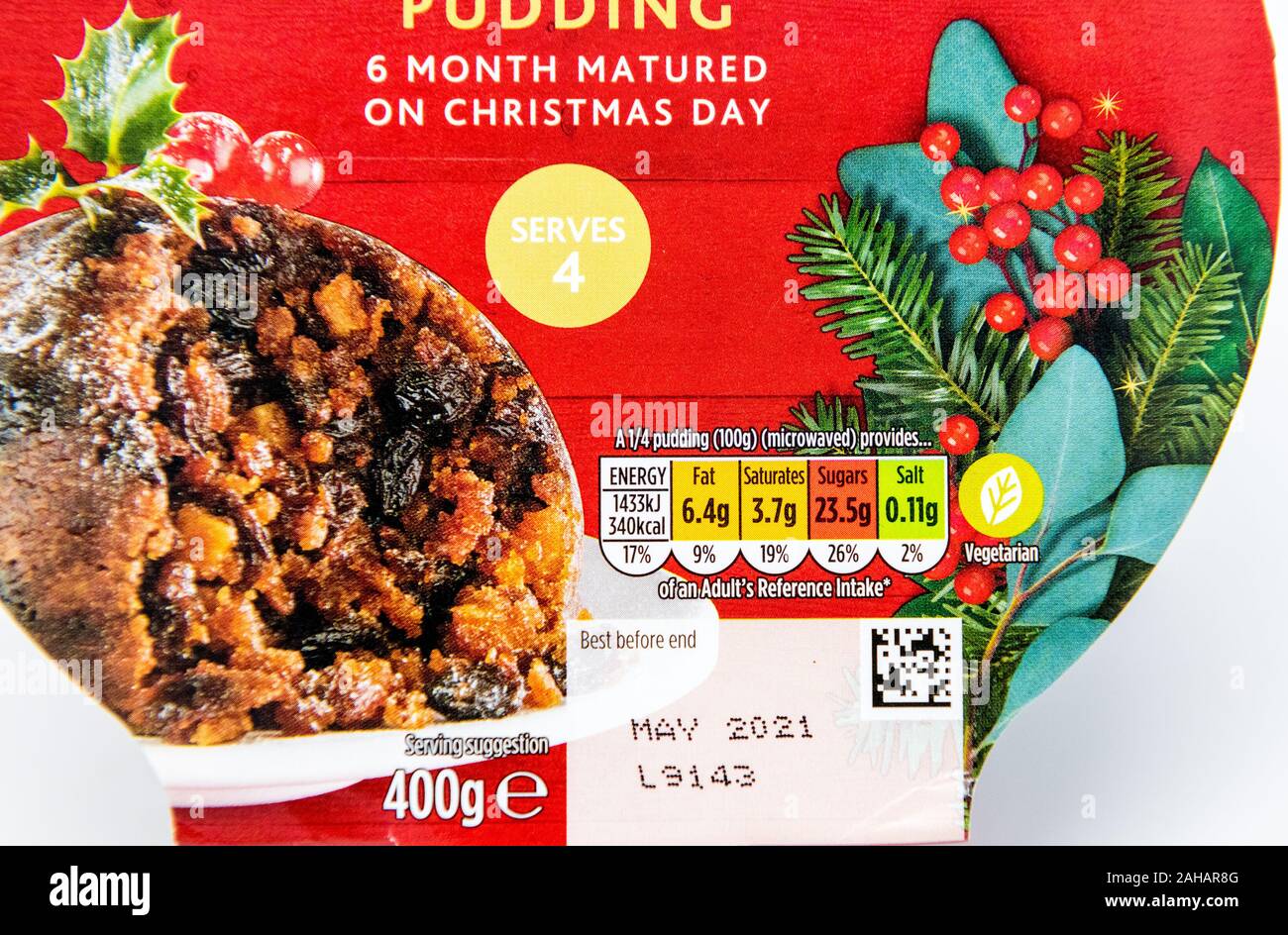 Morrisons rich fruit christmas pudding. Stock Photo