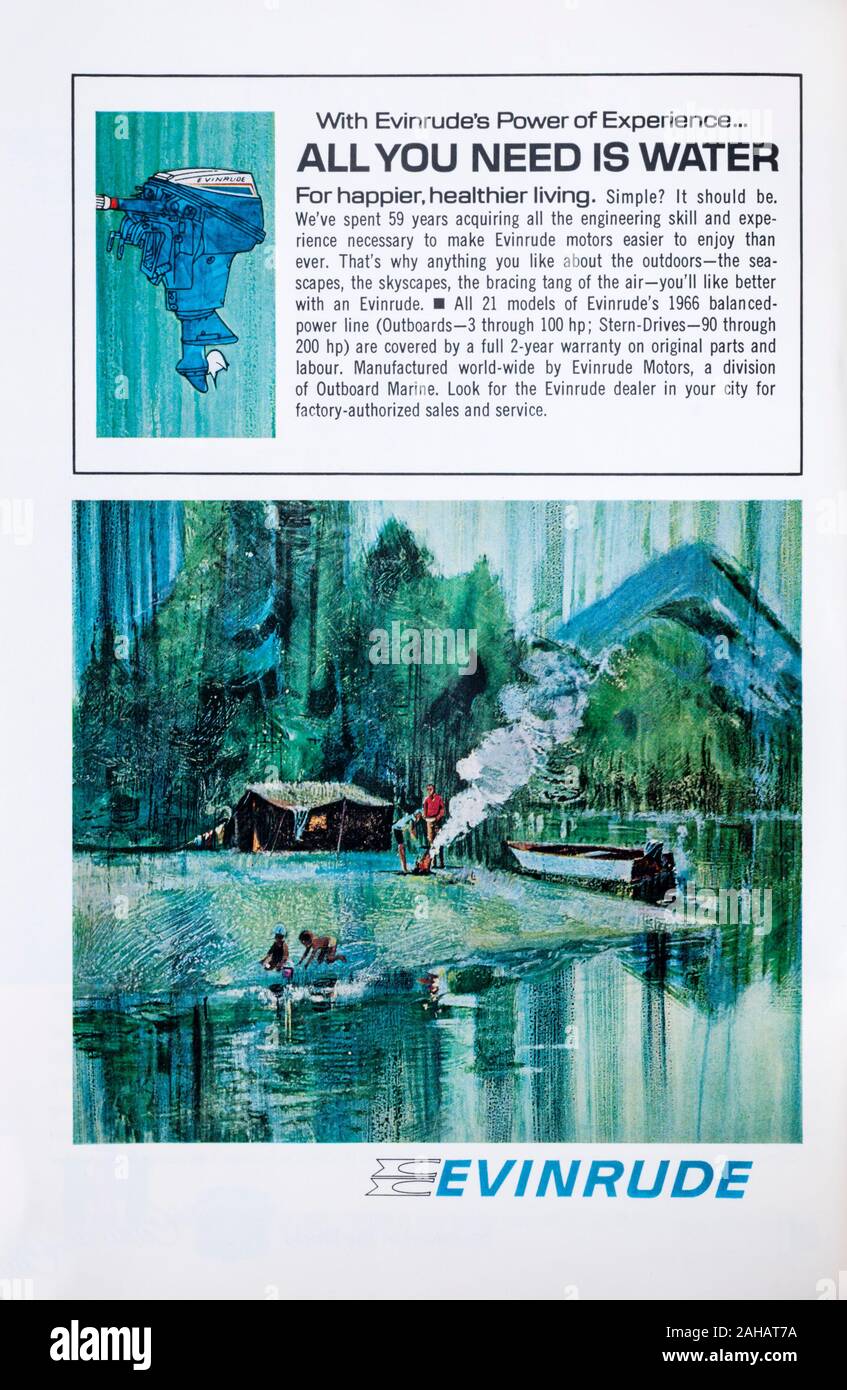 1966 magazine advert for Evinrude outboard motors. Stock Photo