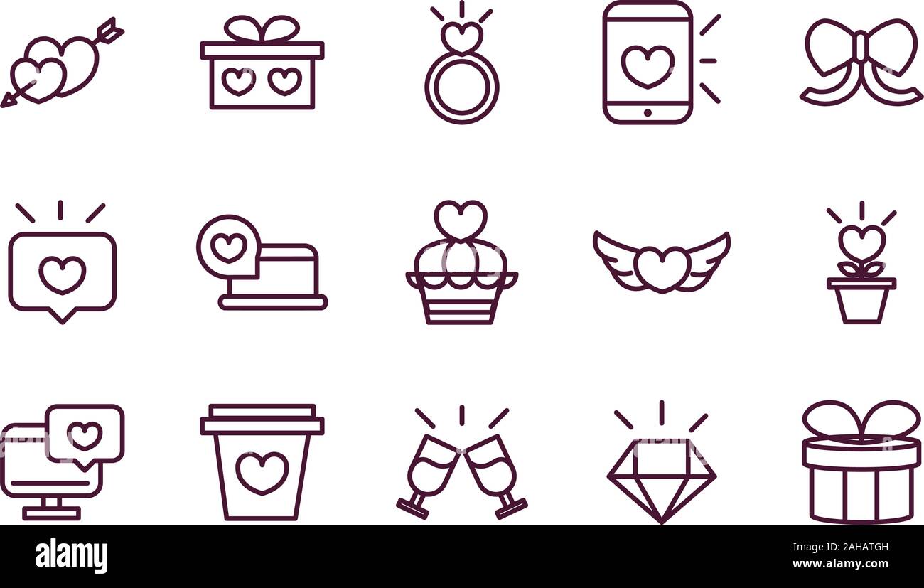 happy valentines day love romantic feeling icons collection vector ...