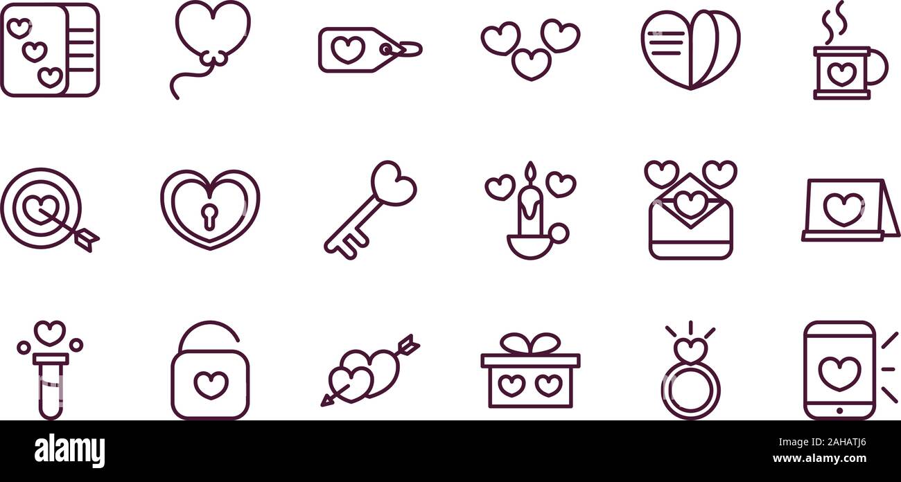 happy valentines day love romantic feeling icons collection vector ...