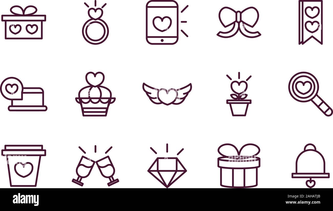 happy valentines day love romantic feeling icons collection vector ...