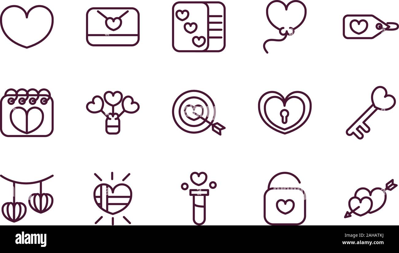 happy valentines day love romantic feeling icons collection vector ...