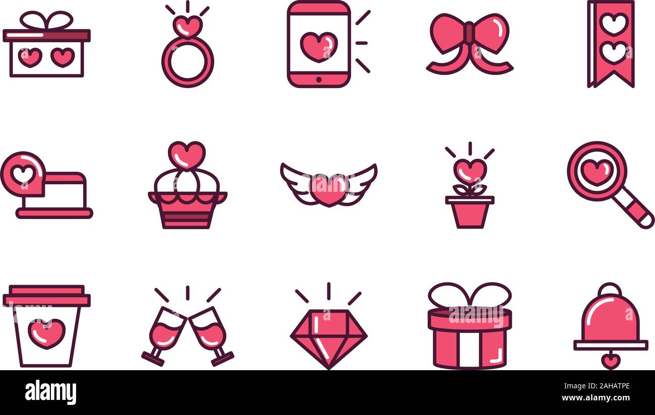 happy valentines day love romantic feeling icons collection vector ...