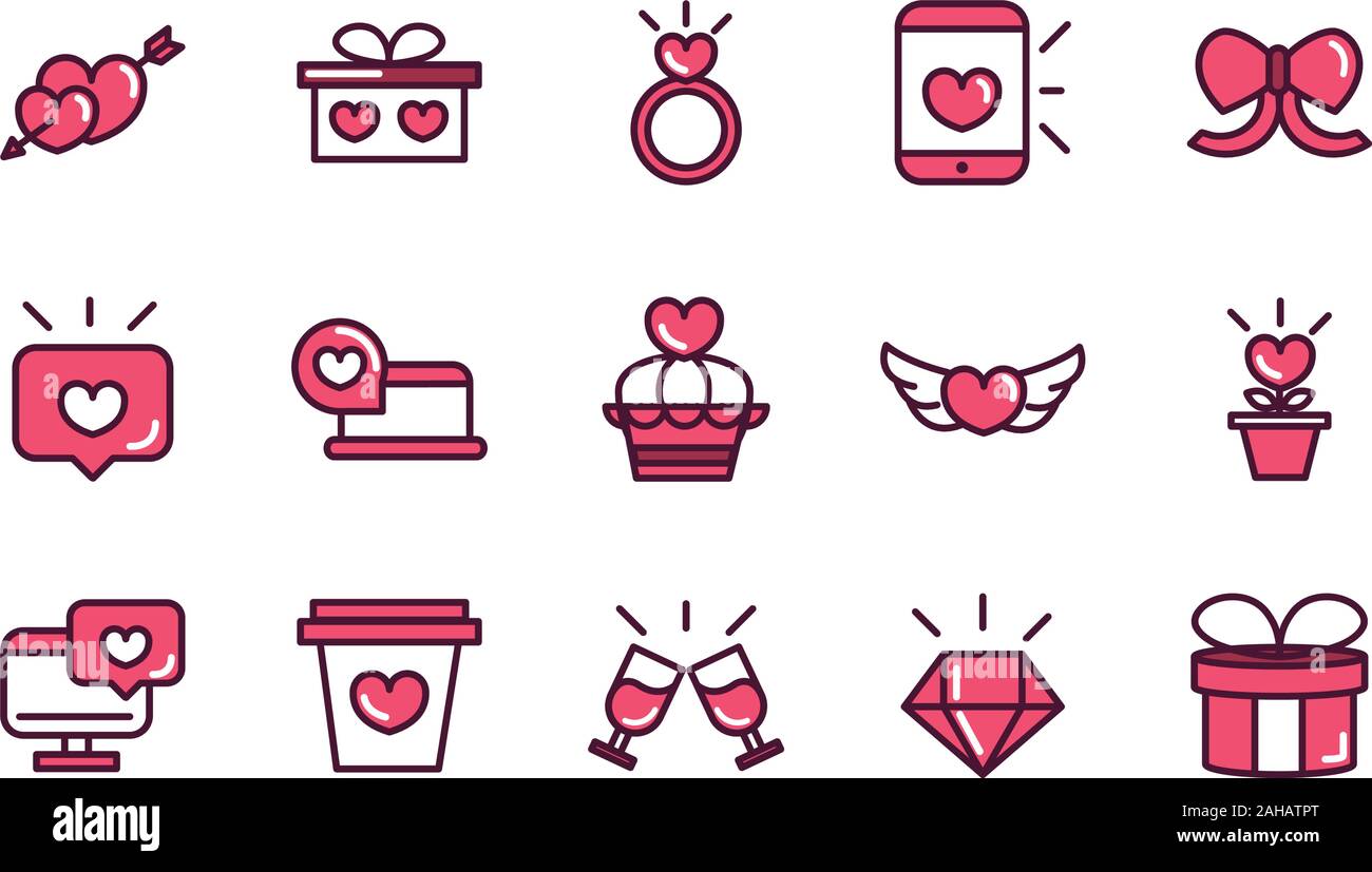 happy valentines day love romantic feeling icons collection vector ...