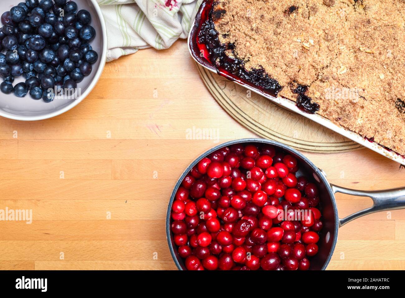 Freshly baked home made fruit crumble with ingredients fresh from the