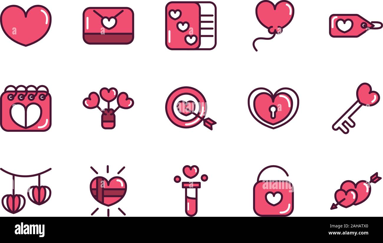 happy valentines day love romantic feeling icons collection vector ...