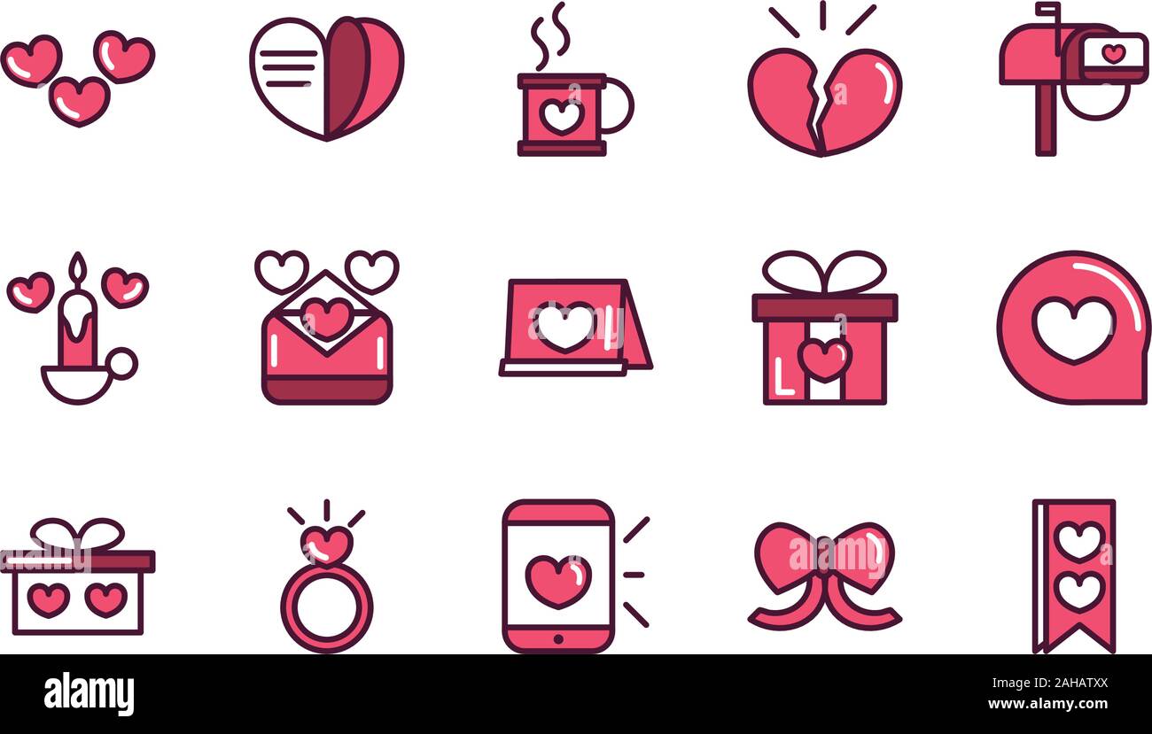 happy valentines day love romantic feeling icons collection vector ...