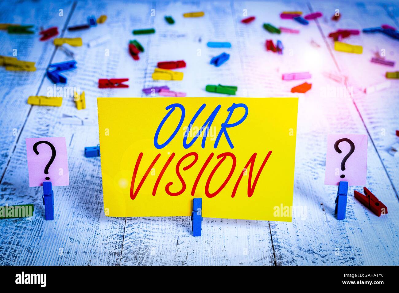 Writing note showing Our Vision. Business concept for serves as clear ...