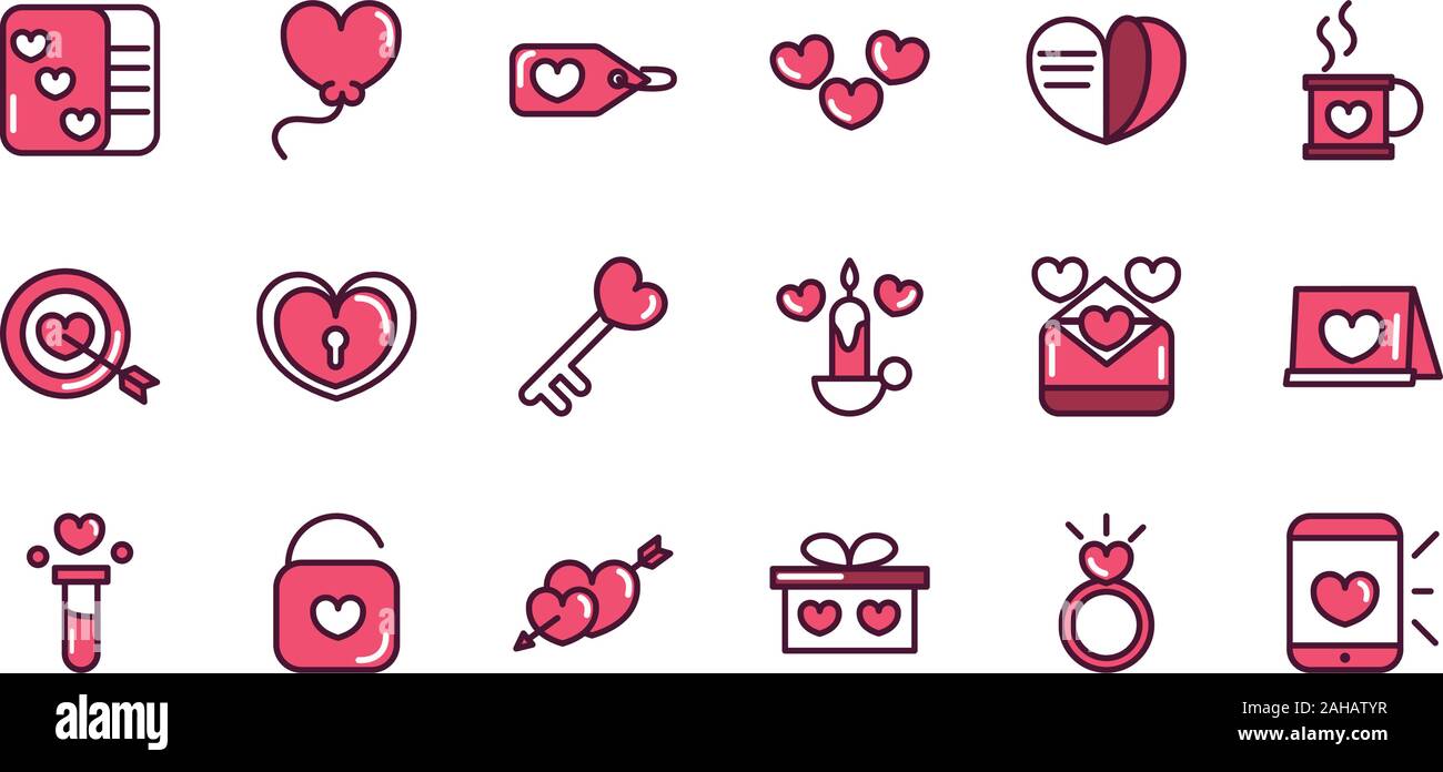 happy valentines day love romantic feeling icons collection vector ...