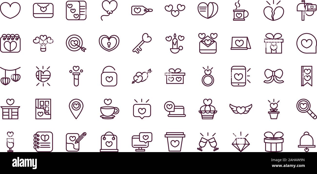 happy valentines day love romantic feeling icons collection vector ...